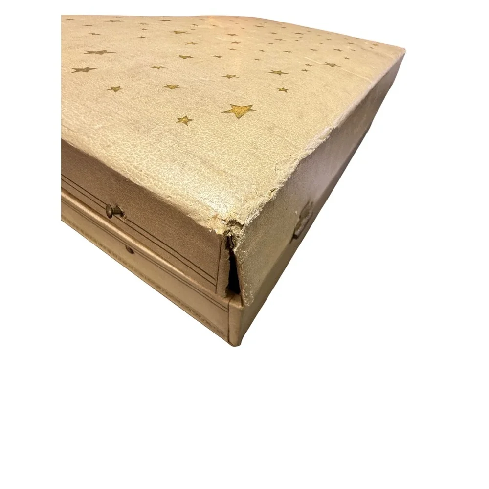 Vintage‎ Mid Century Jewelry Box Gold Starburst Cream Red Tiered Vanity Case